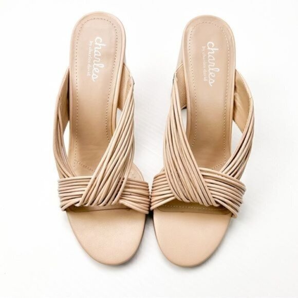 Charles David Sandals womens size 9 Razzle beige leather block heel - Picture 4 of 11